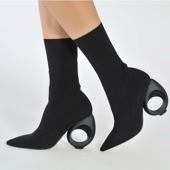 Kimberly boots, black knitted with circular cutout heels - Picture 1 of 6